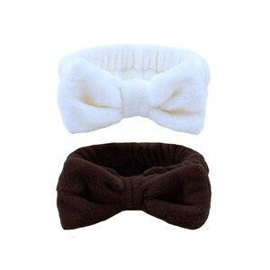 NEUTRAL MAKEUP SPA BOW HEADBANDS (DARK BROWN AND WHITE)